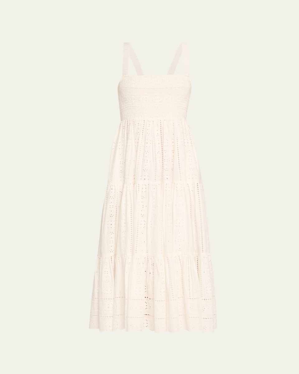Taormina Cotton Eyelet Square-Neck Midi Dress